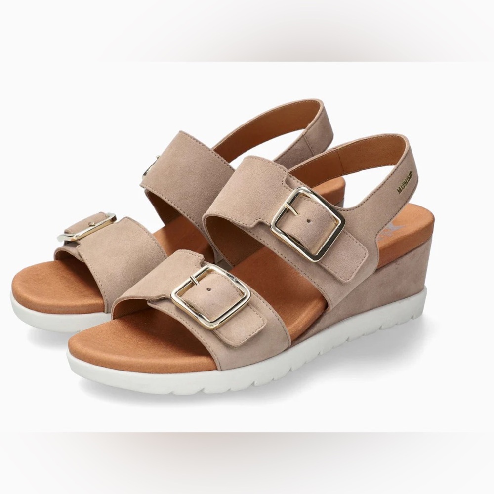 Mephisto Light Taupe Suede Wedge Sandals w/Buckle Size 42 NWB